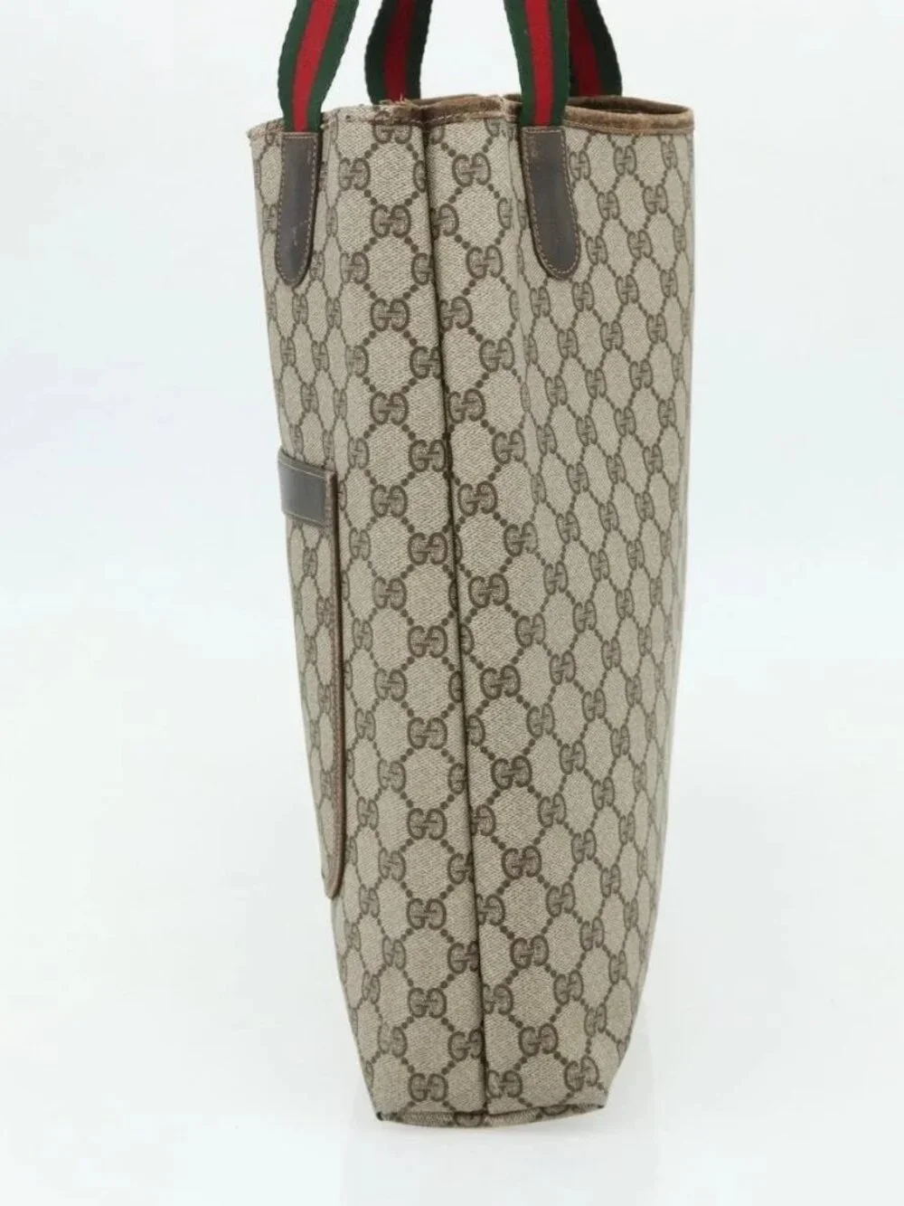 GUCCI GG Supreme Web Sherry Line Tote Bag PVC Beige Red 16 002 4487 Auth